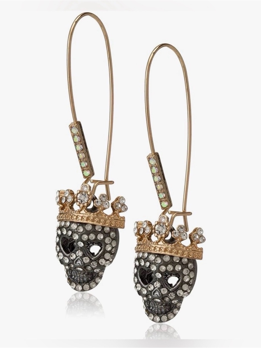 Betsy Johnson Crystal Skull Crown Drop Earrings